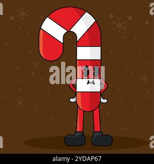 Fröhlicher Bonbon-Zuckerrohr-Charakter mit roten Streifen für Weihnachten, Vector Stock Vektor