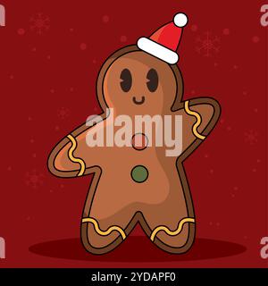 Lächelnder Lebkuchenmann mit Weihnachtsmütze zu Weihnachten, Vector Stock Vektor