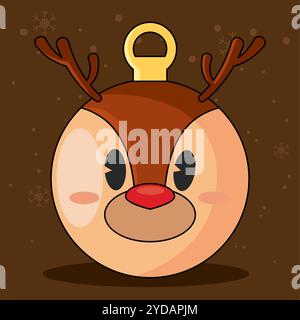 Rentier Ornament mit niedlichem Gesicht und roter Nase für Weihnachten, Vector Stock Vektor