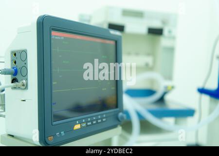 Monitor mit Kardiogramm im Krankenhaus, innovative Technologie in Krankenhausoperationssälen Stockfoto