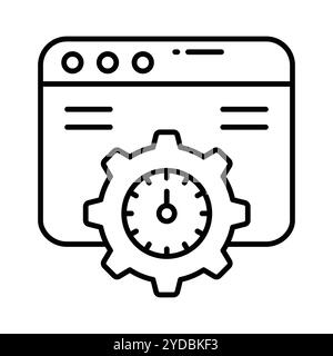 Tachometer mit Webseite, die das Vektordesign des Geschwindigkeitstests im trendigen Stil angibt Stock Vektor