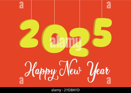 Vektor-realistische Goldzahlen für Neujahr 2025 auf festlichem rotem Hintergrund Stock Vektor