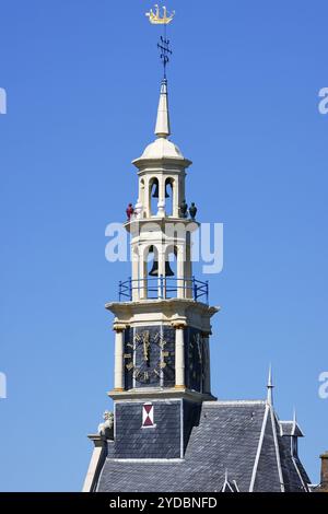 Turm und Wehrturm Uhr des ehemaligen Wehrturms Hoofdtoren, Hoorn, Nordholland, Westfriesland, Niederlande Stockfoto