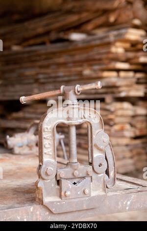 Sägewerk in Buchenholz von La Grevolosa - Fageda de la Grevolosa -, La Garrotxa, Girona, Spanien Stockfoto