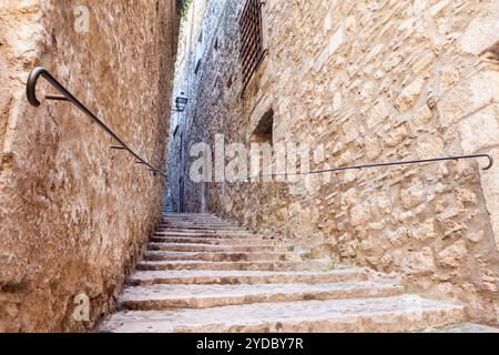 Sant Llorenc Straße - Carrer de Sant Llorenc - im jüdischen Viertel El Call, Girona, Spanien Stockfoto