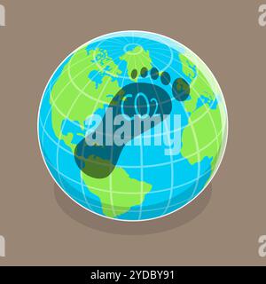 3D Isometrische flache konzeptionelle Darstellung des CO2-Fußabdrucks und der CO2-Emissionen. 3D Isometric Flat Conceptual Illustrati Stockfoto