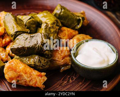 Dolma mit Fleisch, Reis in Traubenblättern Stockfoto