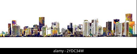 Pop-Art-Zeichnung der Skyline von Miami Downtown auf weißem Hintergrund Stockfoto