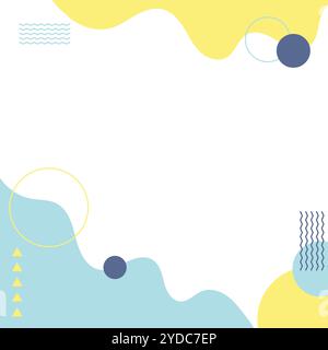 Abstrakter einfarbiger Hintergrund und fließende geometrische Form mit Elementen im memphis-Stil Stock Vektor