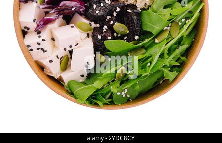 Gesunde buddha Schüssel mit Quinoa, Rucola, Feta Käse und Obst Stockfoto