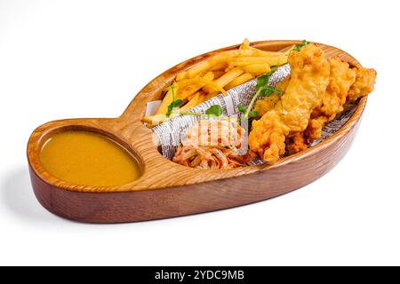 Frittierte Garnelen mit Honig und Pommes frites Stockfoto