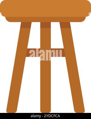 Einfacher Holzhocker mit vier Beinen und rundem Sitz, isoliert auf weißem Hintergrund Stock Vektor