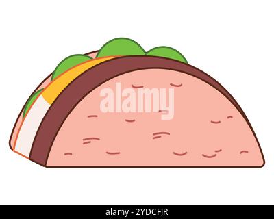 Taco mexikanische Originalküche, frisch gekochtes Fleisch, Gemüse, Zutaten, würzig, herzhaft, farbenfroh, mit Ikonen Stock Vektor