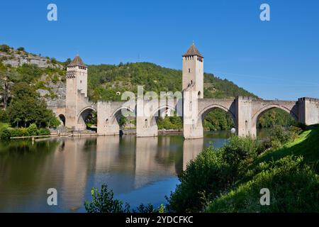 Die Valentre-Brücke in Cahors, Frankreich Stockfoto