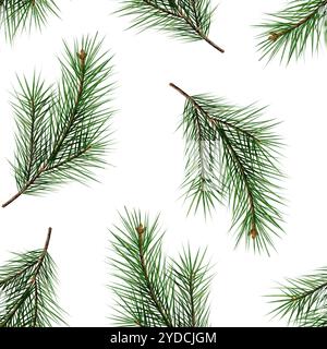 Aquarellnahtloses Muster des Zweiges von Kiefernnadeln und Fichte. Dekoration für Feiertage, Weihnachten, Neujahr, Feier. Herbst, Winter. Aromatherapie, Duftstoffe, Lufterfrischer Stockfoto