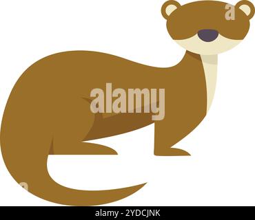 Einfache Zeichentrickdarstellung eines braunen Flussotters, der sitzt und nach vorne blickt Stock Vektor