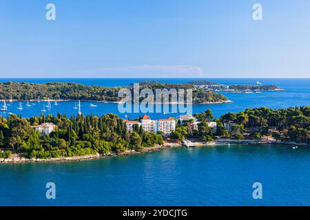 Kroatische Inseln und Adria. Aus der Vogelperspektive vom Belfried Rovinj Stockfoto