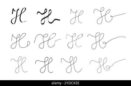 H Letter Initial Cursive handgeschriebene kalligraphische Alphabet Set für Logo-Marke Stock Vektor
