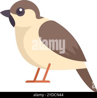 Einfache Zeichentrickdarstellung eines kleinen braunen und beigen Vogels, der im Profil steht Stock Vektor