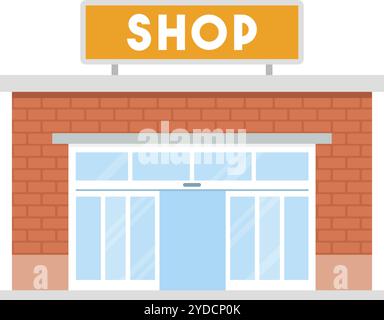 Außenbereich des Ladengebäudes mit offener Tür, Handels- und Einzelhandelskonzept, isoliert Stock Vektor