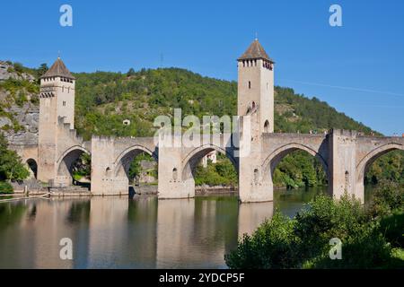 Die Valentre-Brücke in Cahors, Frankreich Stockfoto