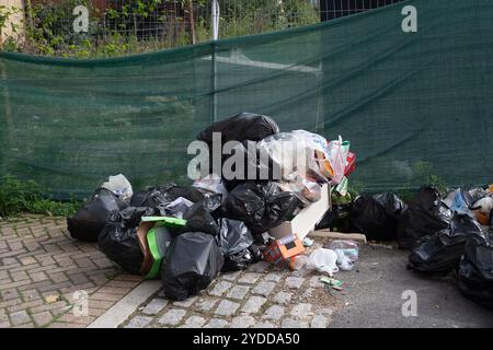 Slough, Berkshire, Großbritannien. Oktober 2024. Müll und Müll fliegen auf Gehwegen an der Slough High Street in Berkshire. Ratten werden regelmäßig um die Slough High Street herum gesehen, da die Bewohner regelmäßig Fliegenkippen. Kredit: Maureen McLean/Alamy Stockfoto