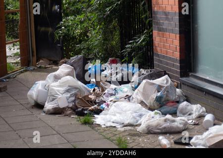 Slough, Berkshire, Großbritannien. Oktober 2024. Müll und Müll fliegen auf Gehwegen an der Slough High Street in Berkshire. Ratten werden regelmäßig um die Slough High Street herum gesehen, da die Bewohner regelmäßig Fliegenkippen. Kredit: Maureen McLean/Alamy Stockfoto