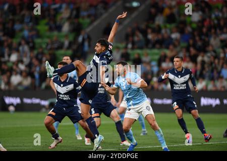 MELBOURNE, AUSTRALIEN. Oktober 2024. Im Bild: Torschütze Nikos Vergos (9) bei der zweiten Runde der ISUZU Australian A-League, Melbourne City gegen Melbourne Victory im AAMI Park. Quelle: Karl Phillipson / Alamy Live News Stockfoto