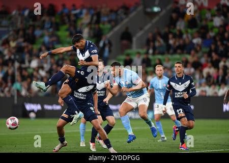 MELBOURNE, AUSTRALIEN. Oktober 2024. Im Bild: Torschütze Nikos Vergos (9) bei der zweiten Runde der ISUZU Australian A-League, Melbourne City gegen Melbourne Victory im AAMI Park. Quelle: Karl Phillipson / Alamy Live News Stockfoto