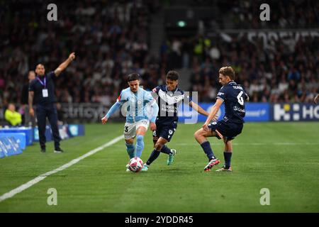 MELBOURNE, AUSTRALIEN. Oktober 2024. Im Bild: Melbourne City Stürmer Marco Tilio (23) während der zweiten Runde der ISUZU Australian A-League, Melbourne City gegen Melbourne Victory im AAMI Park. Quelle: Karl Phillipson / Alamy Live News Stockfoto