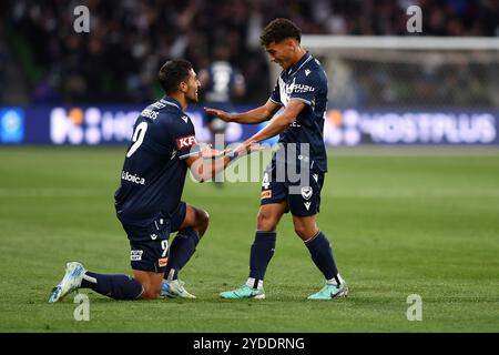 MELBOURNE, AUSTRALIEN. Oktober 2024. Im Bild: Melbourne Victory Stürmer Nikos Vergos (9) während der zweiten Runde der ISUZU Australian A-League, Melbourne City gegen Melbourne Victory im AAMI Park. Quelle: Karl Phillipson / Alamy Live News Stockfoto