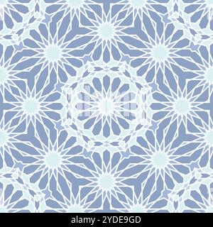 Symmetrisches islamisches geometrisches Muster mit komplexen Sternmotiven in Blautönen. Nahtloses Muster. Stock Vektor