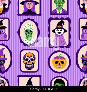 Nahtloses Muster mit niedlichen Charakteren in schlichtem Stil. Stock Vektor