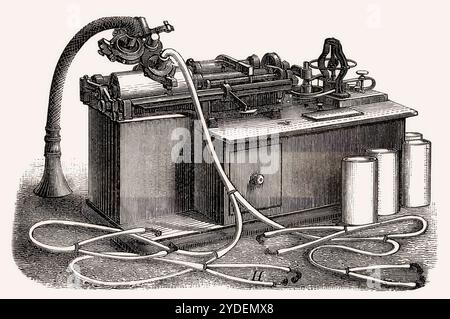 Historische Illustration, 19. Jahrhundert, Phonograph von Thomas Alva Edison Stockfoto