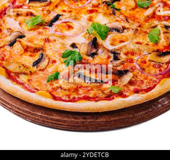 Frische Grillpizza mit Hühnchen, Gemüse und Käse Stockfoto