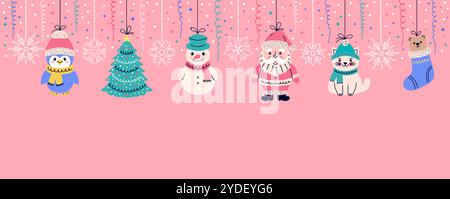 Weihnachtsgirlande mit Spielzeug im Doodle-Stil Stock Vektor