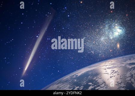 Komet Tsuchinshan in den Universen mit Erde und Sternen Elemente dieses Bildes von der nasa Stockfoto