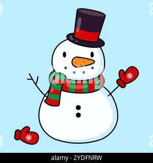 Niedlicher Schneemann im Tophut Mann. Weihnachtsvektor-Illustration. Stock Vektor
