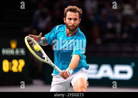 Corentin MOUTET (FRA) während des Qualifying der Rolex Paris Masters 2024, ATP Masters 1000 Tennisturnier am 26. Oktober 2024 in der Accor Arena in Paris, Frankreich Stockfoto