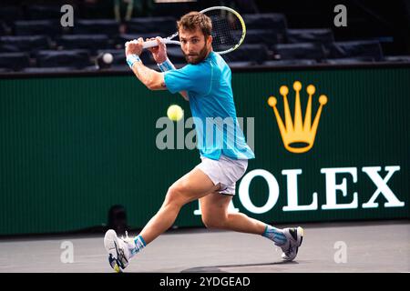 Corentin MOUTET (FRA) während des Qualifying der Rolex Paris Masters 2024, ATP Masters 1000 Tennisturnier am 26. Oktober 2024 in der Accor Arena in Paris, Frankreich Stockfoto