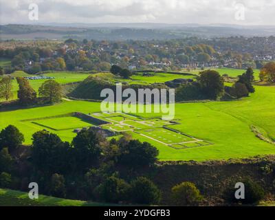 Allgemeiner Blick auf Old Sarum in Salisbury in Wiltshire an einem sonnigen Herbstnachmittag. Stockfoto