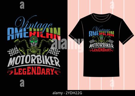 Vintage-Motorrad- und Fahrradfahrer-T-Shirt mit Vektor-Design Klassisches Biker-legendäres Design Stock Vektor