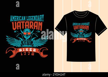 Vintage-Motorrad- und Fahrradfahrer-T-Shirt mit Vektor-Design Klassisches Biker-legendäres Design Stock Vektor