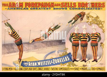 Vintage American Circus Poster: The Adam Forepaugh and Sells Brothers, Amerikas größte Shows konsolidiert - The Ryan, Weitzel & Zorella's, 1898 Stockfoto