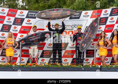 26. Oktober 2024, Gold Coast, Queensland, Australien: Die Podestfeier für Rennen 1 der Supercars Championship am Samstag bei der Boost Mobile Gold Coast 500. (Kreditbild: © James Forrester/ZUMA Press Wire) NUR REDAKTIONELLE VERWENDUNG! Nicht für kommerzielle ZWECKE! Stockfoto