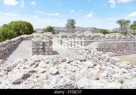 Canada de la Virgen ist eine kleine archäologische Stätte in der Nähe von San Miguel de Allende, die um 540-1050 n. Chr. von der Zivilisation der Otomi besetzt wurde. Stockfoto