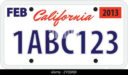Nummernschild aus Kalifornien. Autokennzeichen. Abbildung des Vektormaterials Stock Vektor