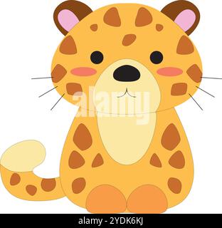 Netter Cartoon glücklicher kleiner jaguar mit Schwanz, Flecken, Pfoten, Stock Vektor, weißem Hintergrund Stock Vektor