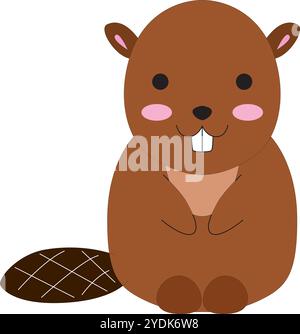 Netter Karikaturfilm glücklicher kleiner brauner Biber mit Schwanz, Stock Vektor, weißer Hintergrund Stock Vektor
