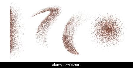 Kaffeepulverspritzer isoliert auf weißem Hintergrund. Vektor realistische Illustration von Schokolade, Kakao, Zimtzucker, Staubflecken auf der Oberfläche, bis Stock Vektor